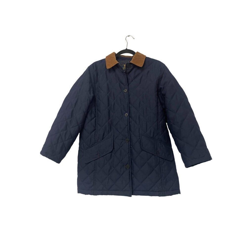Lauren Ralph Lauren Womens Barn Jacket Navy Blue Quilted Brown Corduroy Collar